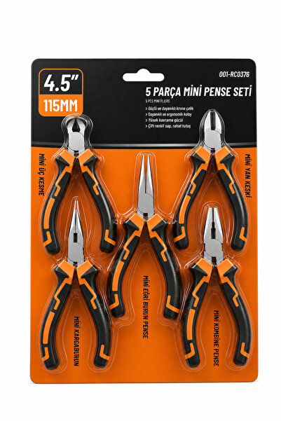 Badem10 Profesyonel 5 Parça Mini Pense Seti 115 mm 4,5 inch Pratik Pense Karg...
