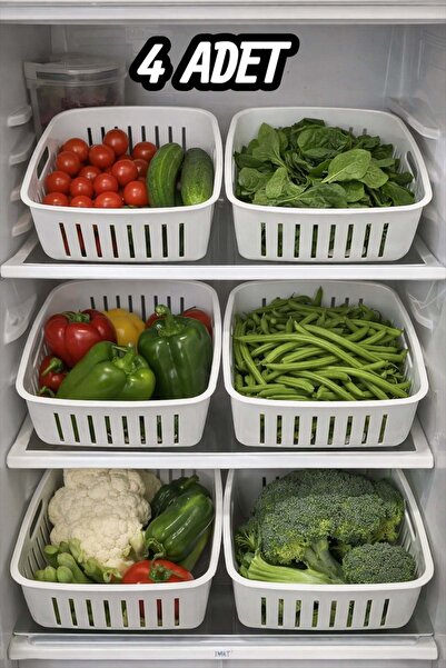 Bayev Stor 4 Pieces White Refrigerator Organizer Vegetable Fruit Basket Kitch...