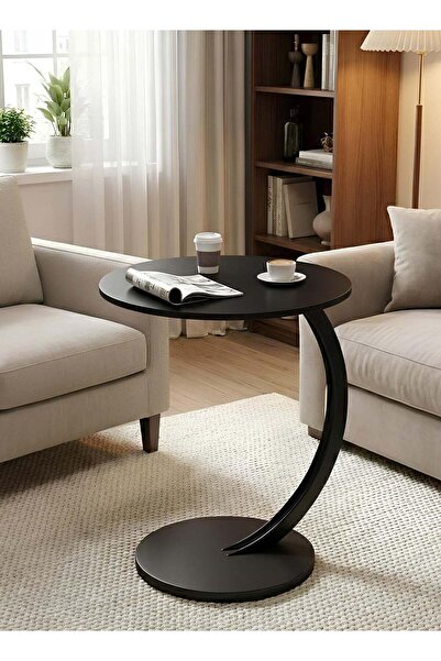 Taimi Modern Coffee Table | C-shaped Side Table With Black Color With Black F...