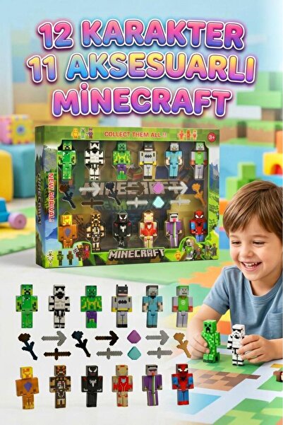 Tıfıl Toys 23 Parça Minecraft Temalı Eklemleri Hareketli 12 Karakter Figürlü ...