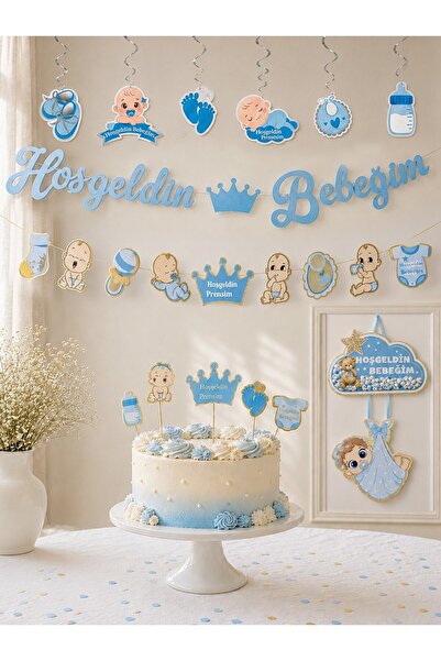 Parti Adresi Hoşgeldin Bebeğim Parti Seti Erkek Bebek Baby Shower Parti Süsleri