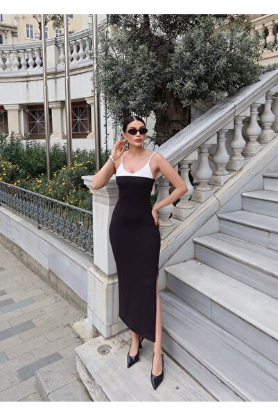 Paraf style İki renkli bodycon maxi elbise