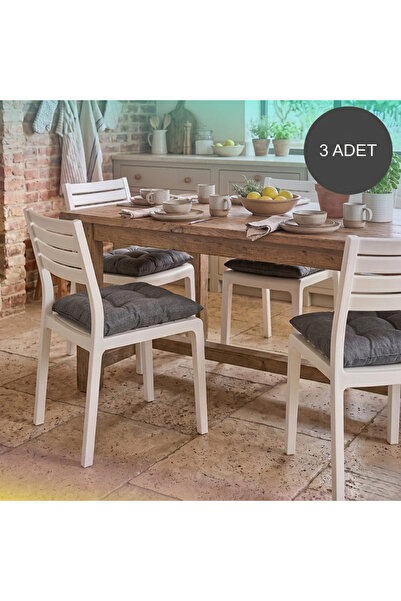 Bhomesconcept 3'lü Set 40x40 Cm Antrasit Gri Modern Sandalye Minderi - Konfor...