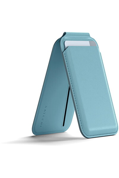 Satechi Vegan-Leather Magnetic Wallet Stand, Magsafe Compatible - Light Blue