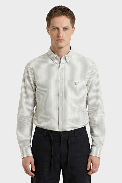 Gant Men's Green Regular Fit Striped Logo Shirt