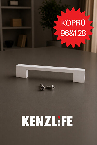 Kenzlife mobilya kulpu köprü 96-128 mm beyaz plastik dolap kulbu 01 adet kulp...