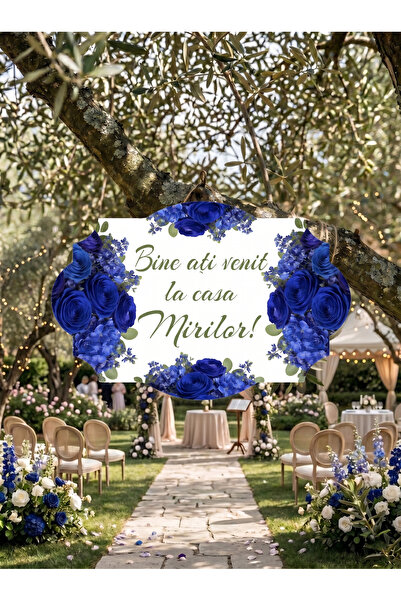 OEM "Welcome to the Bride and Groom's House!" Signs, Green, Blue Flowers Desi...