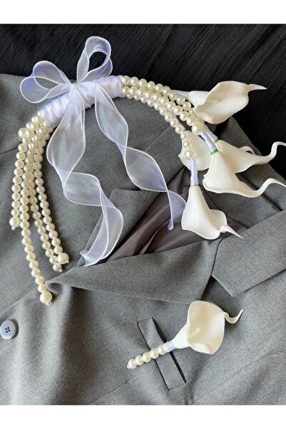 Çiçek Atölyesi Trend İncili Gala Gelin Çiçeği ve Damat Yaka Çiçeği Seti – Pre...