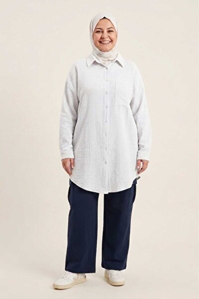 madam trend White Plus Size Wide Fit 100% Cotton Muslin Fabric Women's Shirt ...