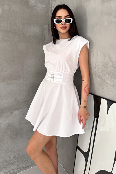Noa&Noa Women's Belt Detailed Mini Dress Sleeveless Flounce Dress