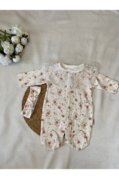 DEFLİN BABY BANDANALI DANTEL YAKA KIZ BEBEK PAMUKLU TULUM