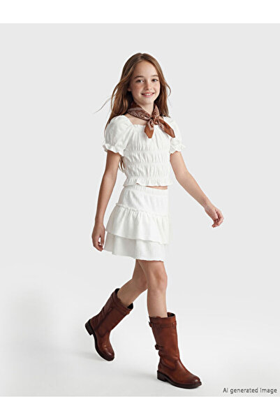 LC Waikiki Rmz Gi̇yi̇m Farkiyla Girls' Pleated Skirt with Waist Drawstring