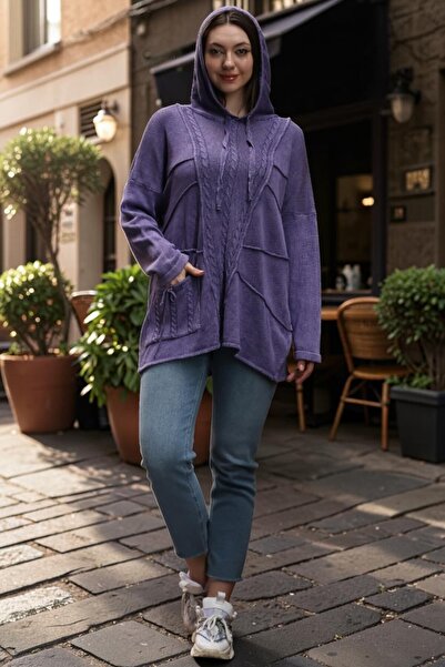 SHOPPEBUTİK Women's Hooded Front Single Pocket Ethnic Cotton Sweater