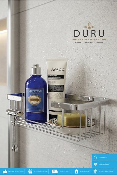 DURUBANYOCONCEPT PRİNÇ DİKDÖRTGEN KROM KAPLAMA BANYO RAFI ŞAMPUANLIK TEK KATLI
