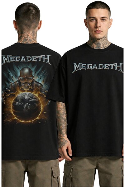 Fuddy Moda Μπλουζάκι Unisex με στάμπα Megadeth Destroy World, Υπερμεγέθη μπλο...