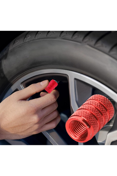 OEM Capace de valve pentru roți auto din aluminiu anodizat premium – Set 4 bucăți, universale pentru mașini, motociclete, SUV-uri, roșii