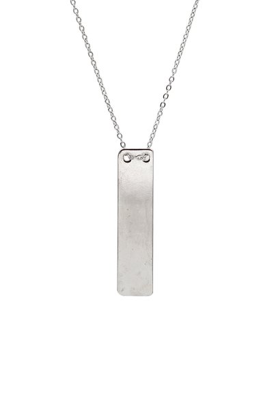 kolbi Minimalist Black Plate Necklace Rectangular Bar Necklace - Silver Color with Classic Chain
