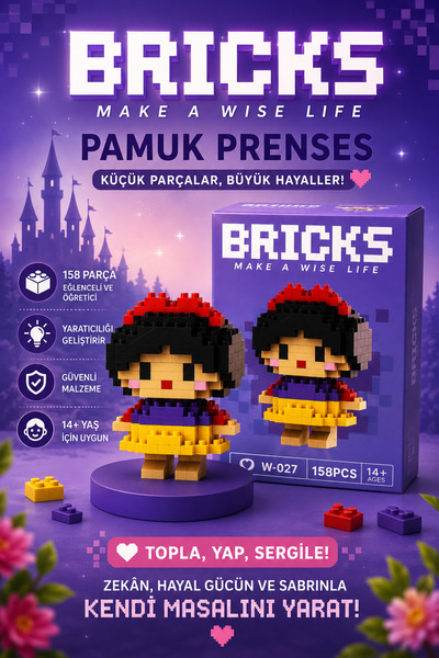 4koma Bricks Pamuk Prenses Mini Blok Oyuncak Karakter Figürü 3D Yapı