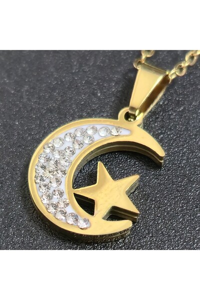 stainles steel Ay Yıldız Figürlü Paslanmaz Çelik Kolye