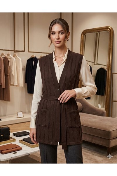 MODA kahverengi düğmeli yelek