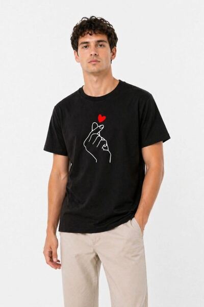 Mariposa Secret Men's Korean Finger Heart Love Themed Minimal Printed T-Shirt...
