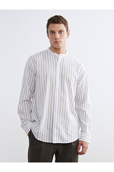 LC Waikiki Regular Fit Striped Men's Shirt with a Mandarin Collar
