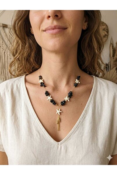 CLOVER JEWELRY Starfish Natural Stone Summer Women's Necklace