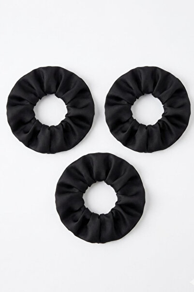 Jaida Moda Women's Set of 3 Black Satin Elastic Hair Clips Stylish Scrunchie ...