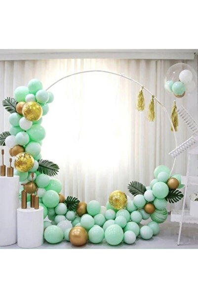 Partihane Mint Green Leafy Macaron Gold Chrome Confetti Balloon Chain Set 5m