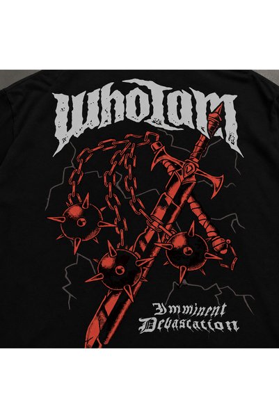 YOLO STREET Black Whoiam Imminent Devastation Printed Oversize Men's T-Shirt – Heavy Metal Streetwear 100% Cotton