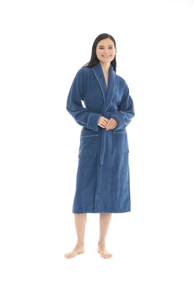 Seritaine Gaia Şalyaka Women's Bathrobe - Medium Blue 100% Cotton