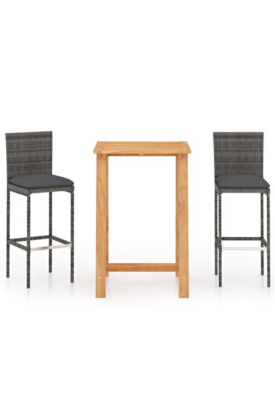 vidaxl Set mobilier de bar de grădină cu perne, 3 piese, gri
