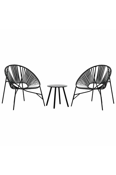 vidaxl Set scaune de grădină 3 buc Poly Rattan negru