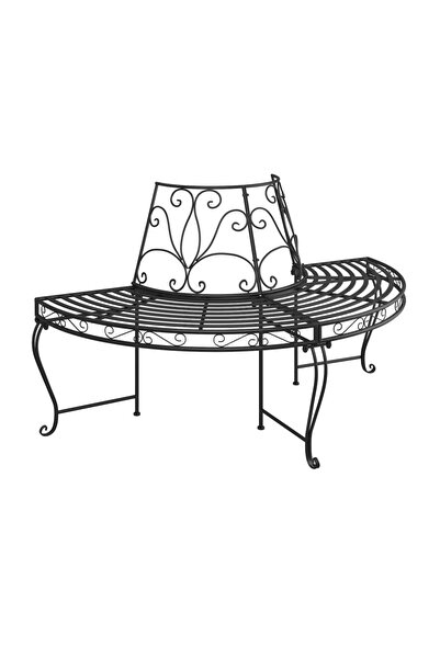 vidaxl Bancă circulară de copac, negru, Ø160 cm, oțel