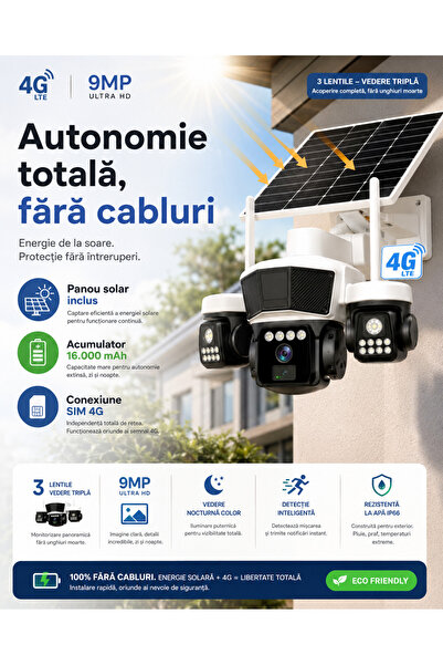 OEM Camera de supraveghere 3in1 cu panou solar, conexiune SIM 4G, 9MP EXTRATE...