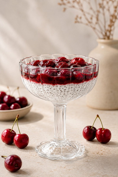 grandora 3-Piece Glass Magnolia Bowl 230 ml Footed Dessert Bowl, Pudding, Ice...