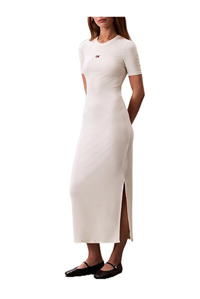 Calvin Klein Γυναικείο Κοντομάνικο Φόρεμα Εκρού LV044C902G-PBA