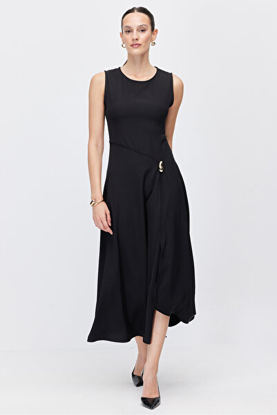 PAULMARK Women's Midi Dress with Metal Accessory Detail