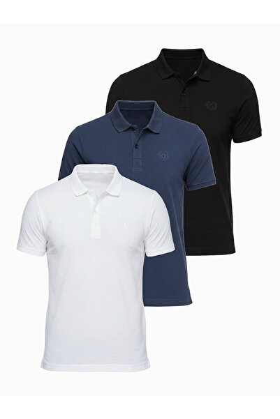 OMBRE Men's Polo Shirt Set 3 Pieces Polo Collar OM-POBS-0171 Black/navy/white