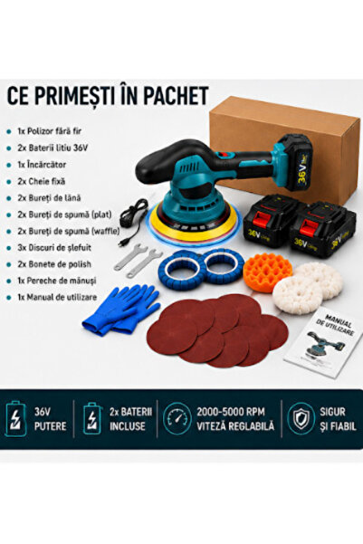 OEM Aparat Polish Auto cu 2 acumulatori 36V, fara fir, portabil (RO-V15) (Tre...