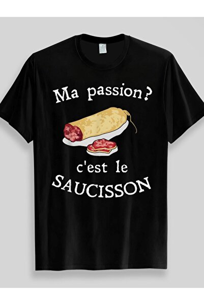 Aura YIO French humor sausage pattern T-shirt, fun gourmet top