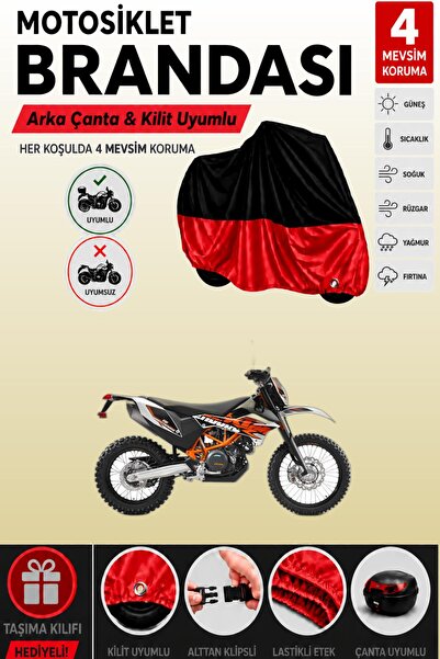 Cemku Double Black Top - Red Bottom, Rear Bag Compatible Ktm 690 Enduro R Mot...