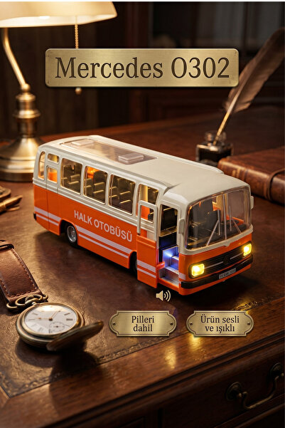 craftivio Sesli ve Işıklı Sürtmeli Nostaljik Halk Otobüsü Mercedes O302
