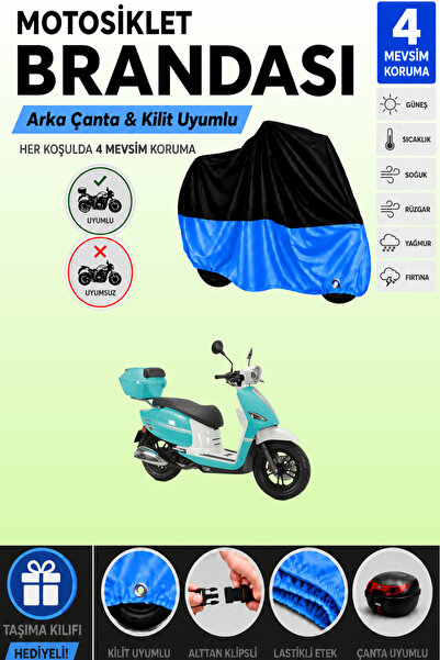 Cemku Double Black Top - Blue Bottom, Rear Bag Compatible Rks Neon 125 Motorc...