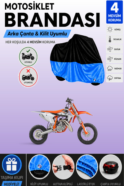 Cemku Double Black Top - Blue Bottom, Rear Bag Compatible Ktm 50 Sx Motorcycl...