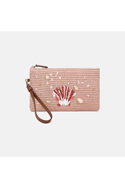 Desa Women's Salmon Shell Accessory Straw Clutch