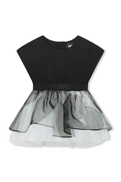 Karl Lagerfeld Kids Φόρεμα μαύρο με λευκό τούλι