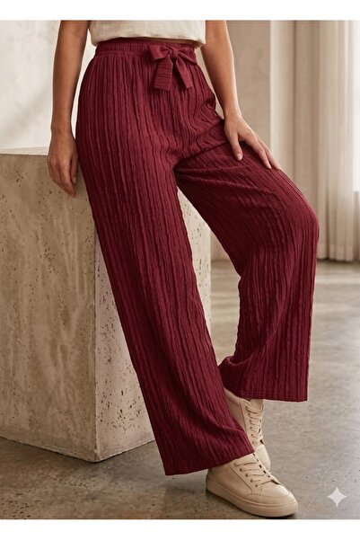 Royteks Fashion Kadın Fırfır Kumaş Beli Lastikli Yüksek Bel Dikey Dokulu Maru...