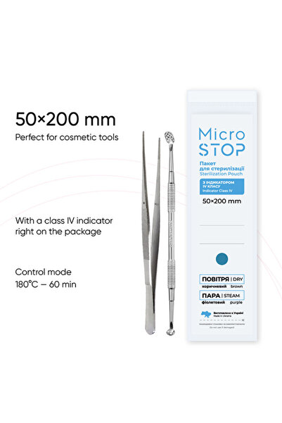 Microstop Pungi de sterilizare din hârtie albă cu indicatori, 50x200mm, pache...