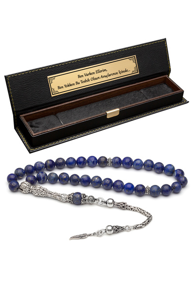 OTTOTESBİH Certified Silver Tassel 6mm Lapis Lazuli Natural Stone Prayer Beads